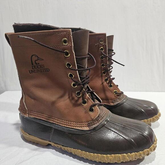 Ducks Unlimited Sorel Bean Leather Rubber Boot Size 11 Mens Lined Insulated - Picture 1 of 10